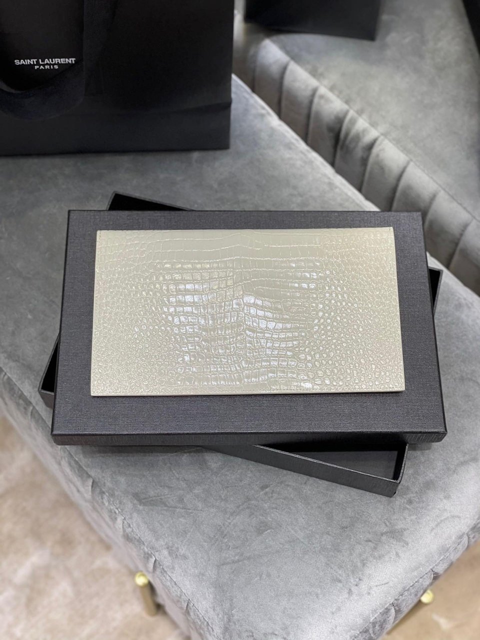 Saint Laurent Uptown Pouch In Crocodile Embossed Shiny Leather view 5