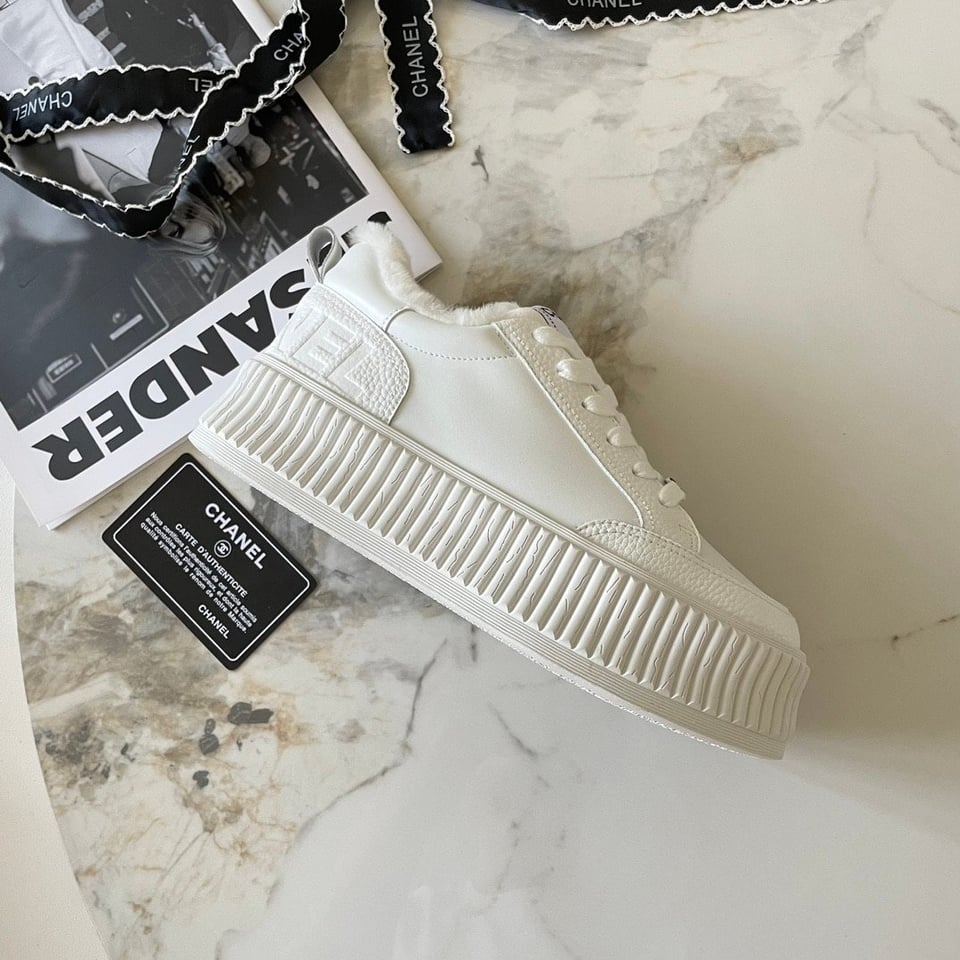 Chanel Winter Fur Sneakers White view 3
