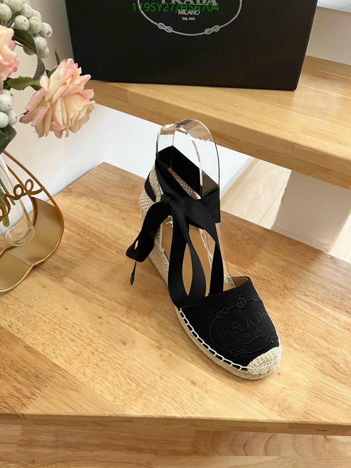 Prada Linen Espadrille Wedge Sandals Black view 8