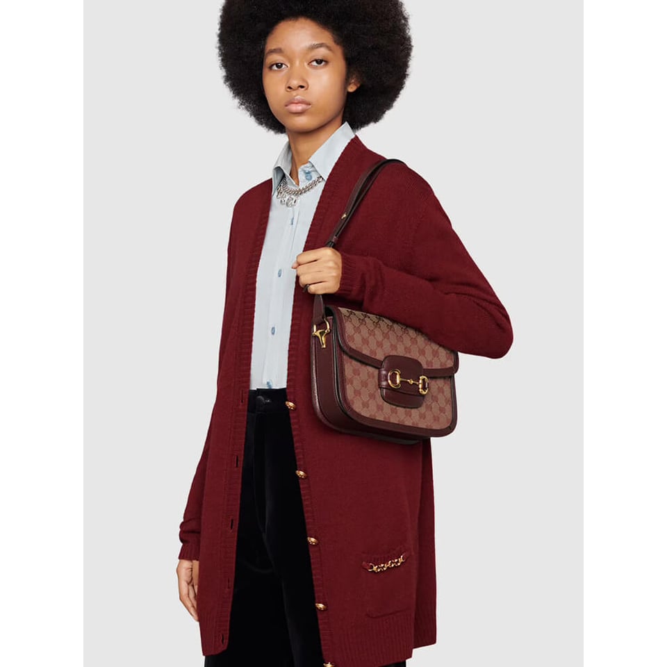 Gucci Horsebit 1955 Small Bag in Burgundy GG Canvas view 4