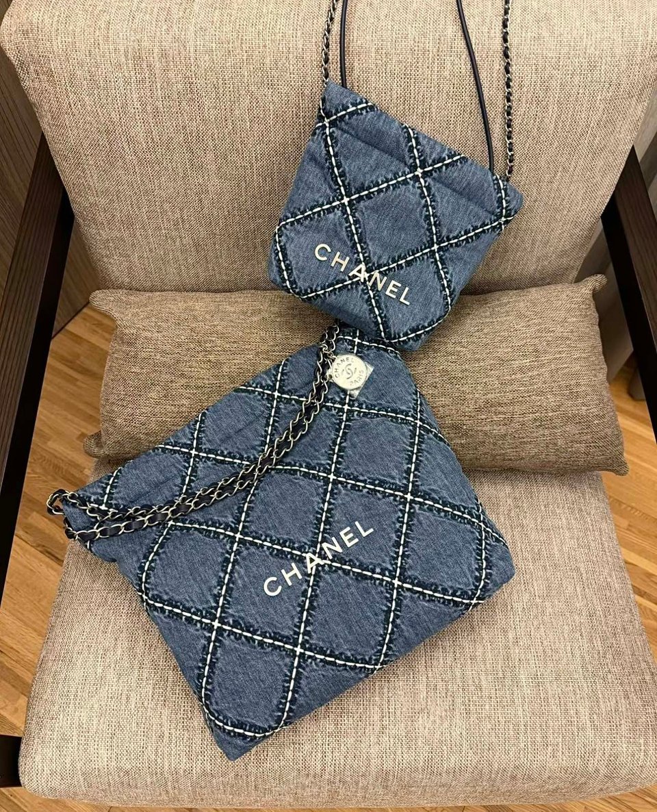 Chanel 24P Stitched Denim Silver Hardware view 3