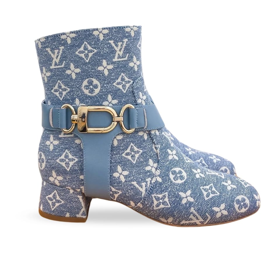 Louis Vuitton Ankle Boots 35mm Light Blue Monogram Jacquard Fabric view 2