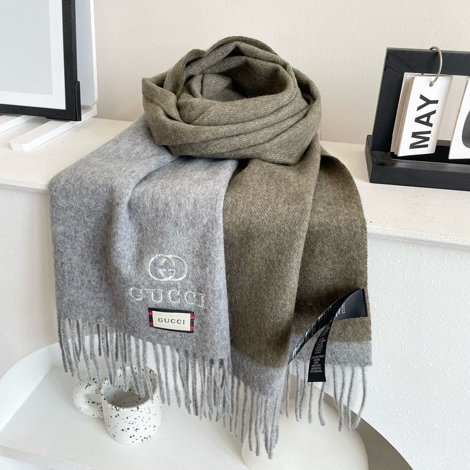 Gucci Cashmere Scarf Colorblock Gray Brown For Women 190cm view 2