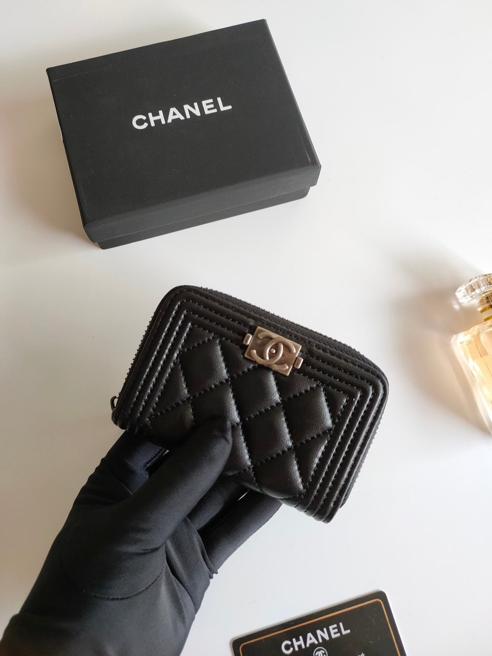 Chanel Boy Zip Coin Purse 11.5 Black Calfskin Icon view 4