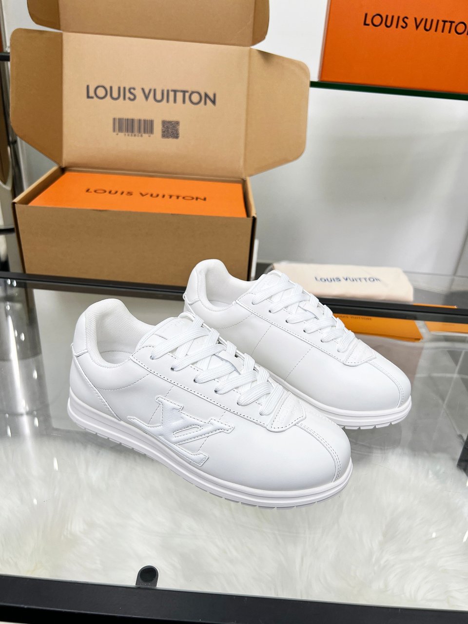 Louis Vuitton LV Trainer Triple White Sneakers – Clean All White Leather – Women’s Shoes view 3