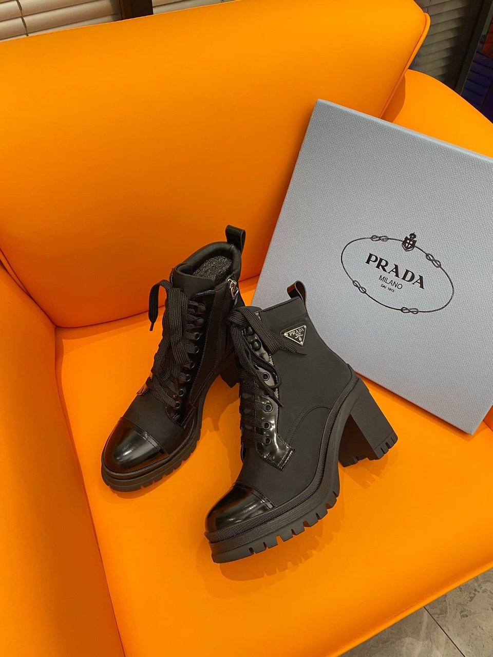 Prada Logo Plaque Ankle Boots Black view 7