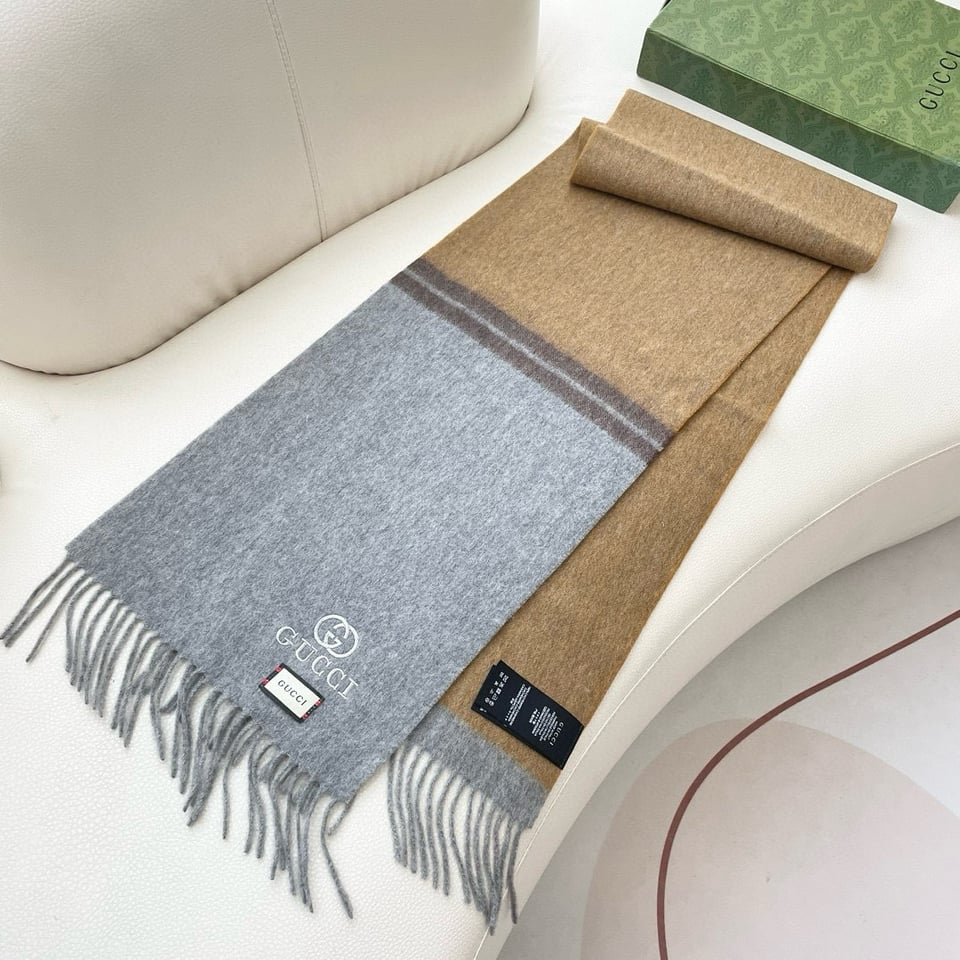 Gucci Cashmere Scarf Colorblock Camel Gray For Women 190cm view 5