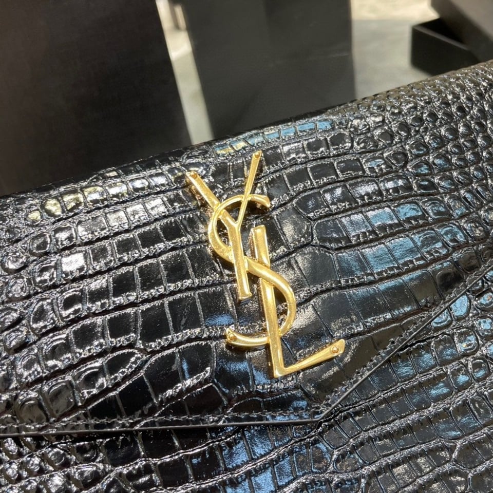 Saint Laurent Uptown Pouch In Crocodile Embossed Shiny Leather view 4