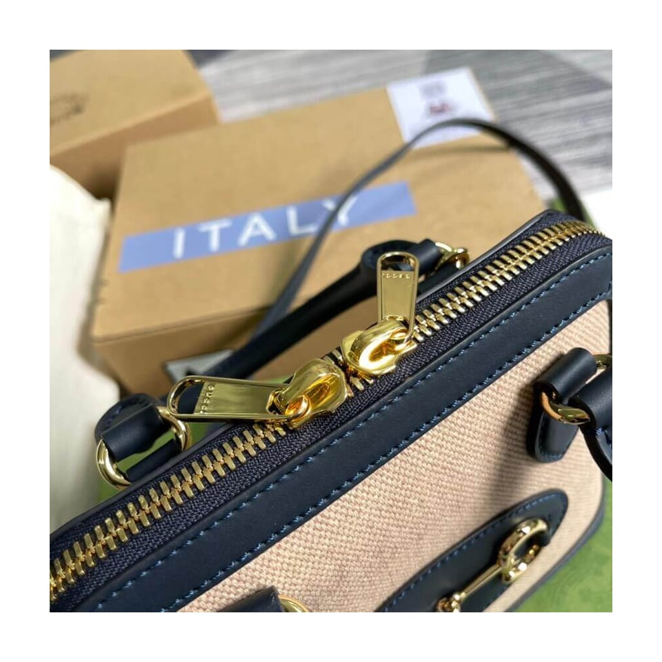 Gucci Horsebit 1955 Mini Top Handle Bag in Beige Canvas view 10