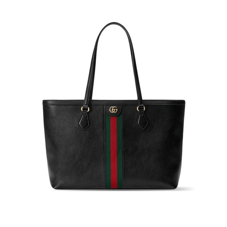 Gucci Ophidia Black Leather Tote Bag with Web Stripe 38cm/15in view 2