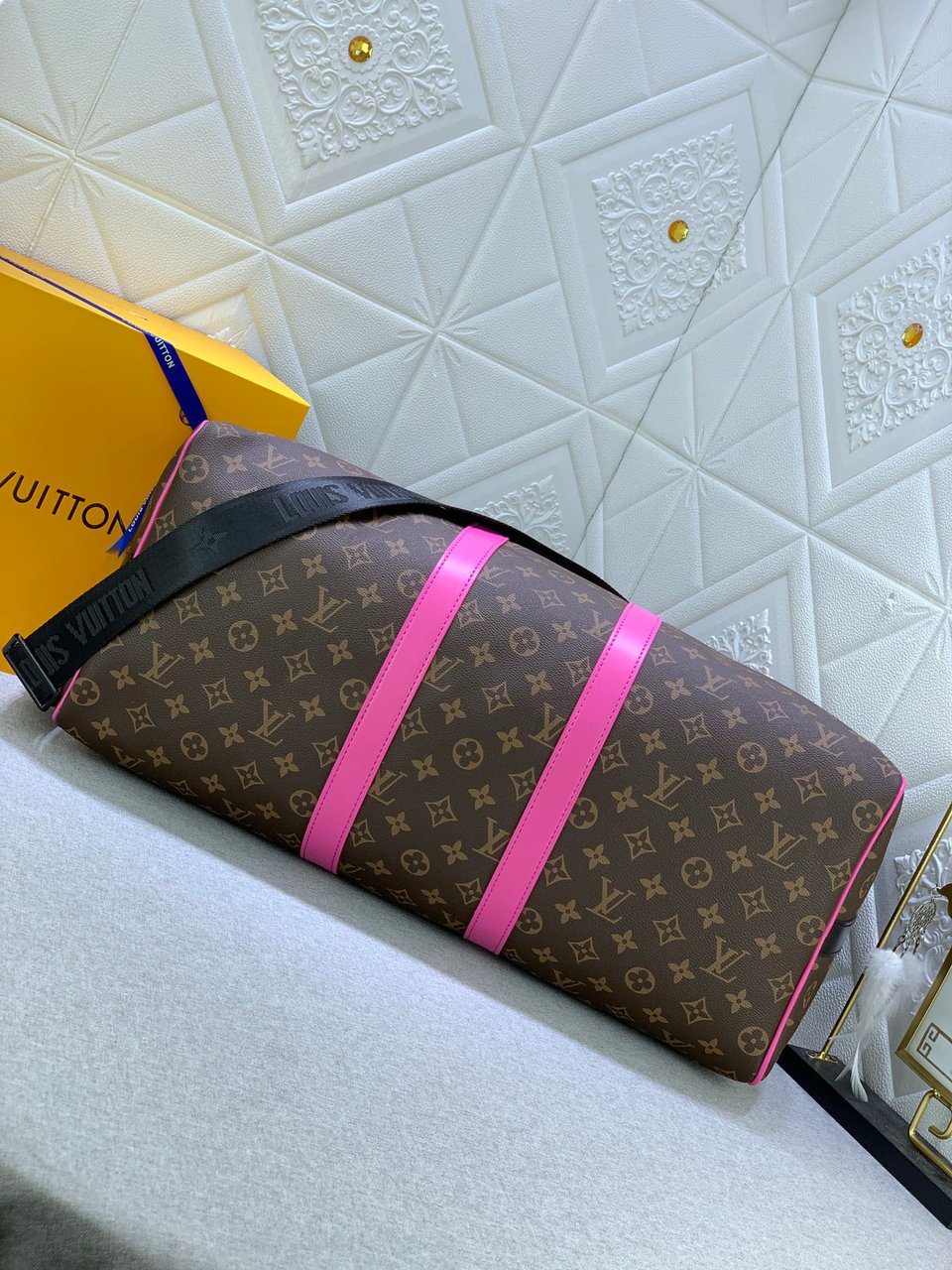 Louis Vuitton Keepall Bandoulire 50 Brown And Pink Macassar Canvas M45866 view 5