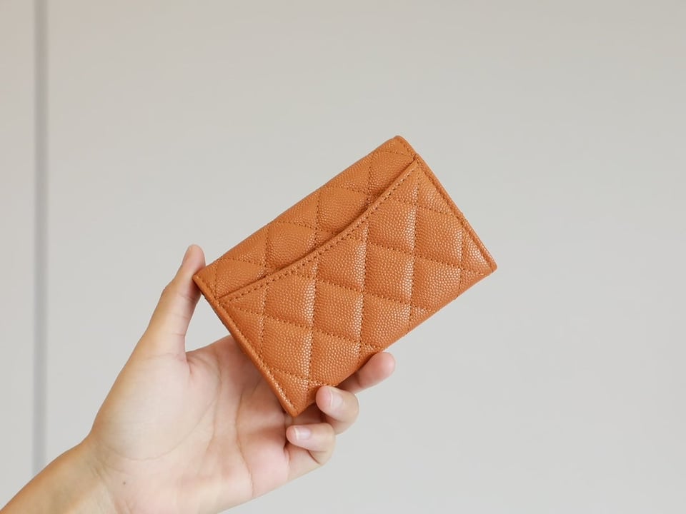 Chanel Flap Card Holder 11.3 Orange Grained Calfskin Gold Icon view 6