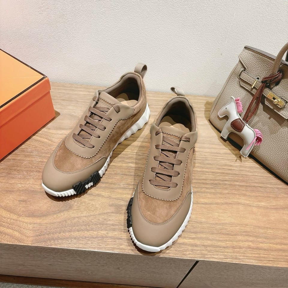 Hermes Bounce Sneakers In Suede And Calfskin Brown- Shoes for Men view 9
