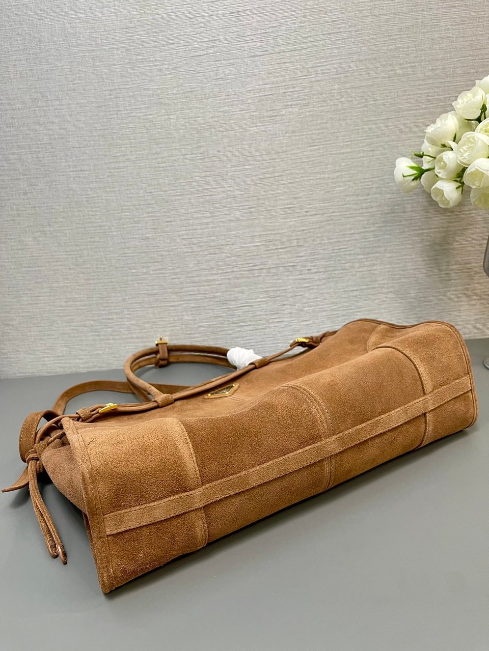 Prada Bonnie Large Suede Handbag Cocoa Brown 38cm view 8
