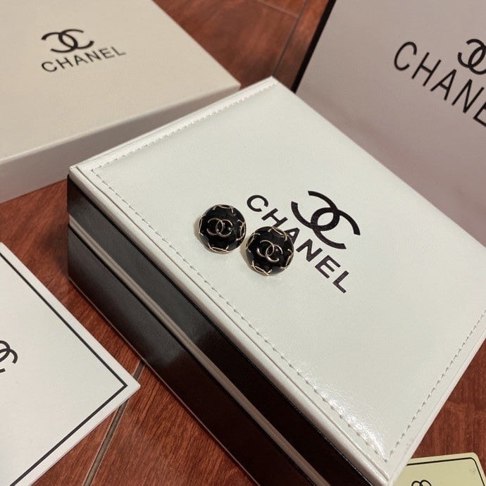 Chanel Button Black Earrings view 2