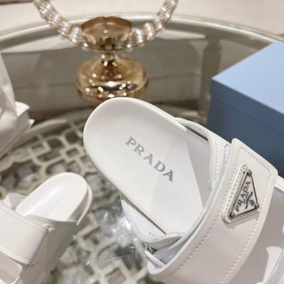 Prada Leather Strap Sandals White view 4