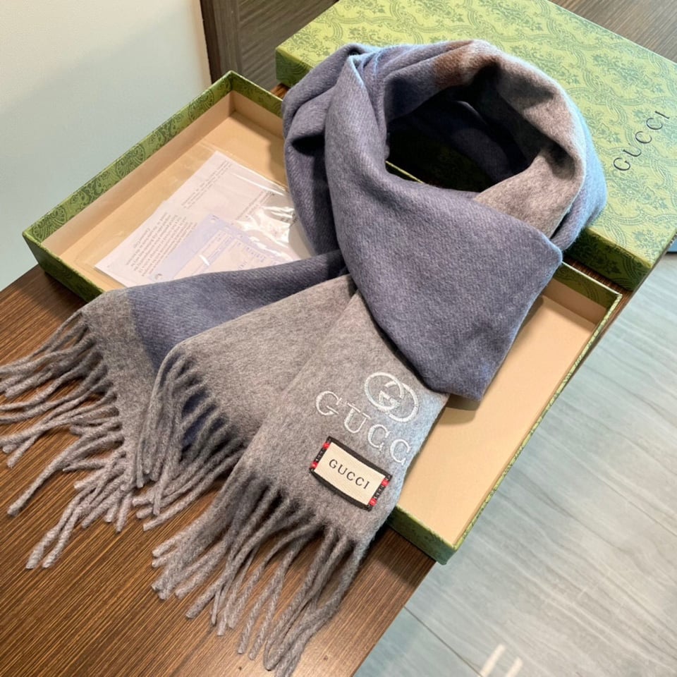 Gucci Cashmere Scarf Colorblock Gray Blue For Women 190cm view 9