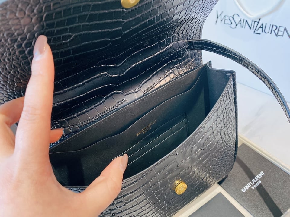Saint Laurent Kaia Medidum Embossed Leather Black Gold Bag 23Cm view 3