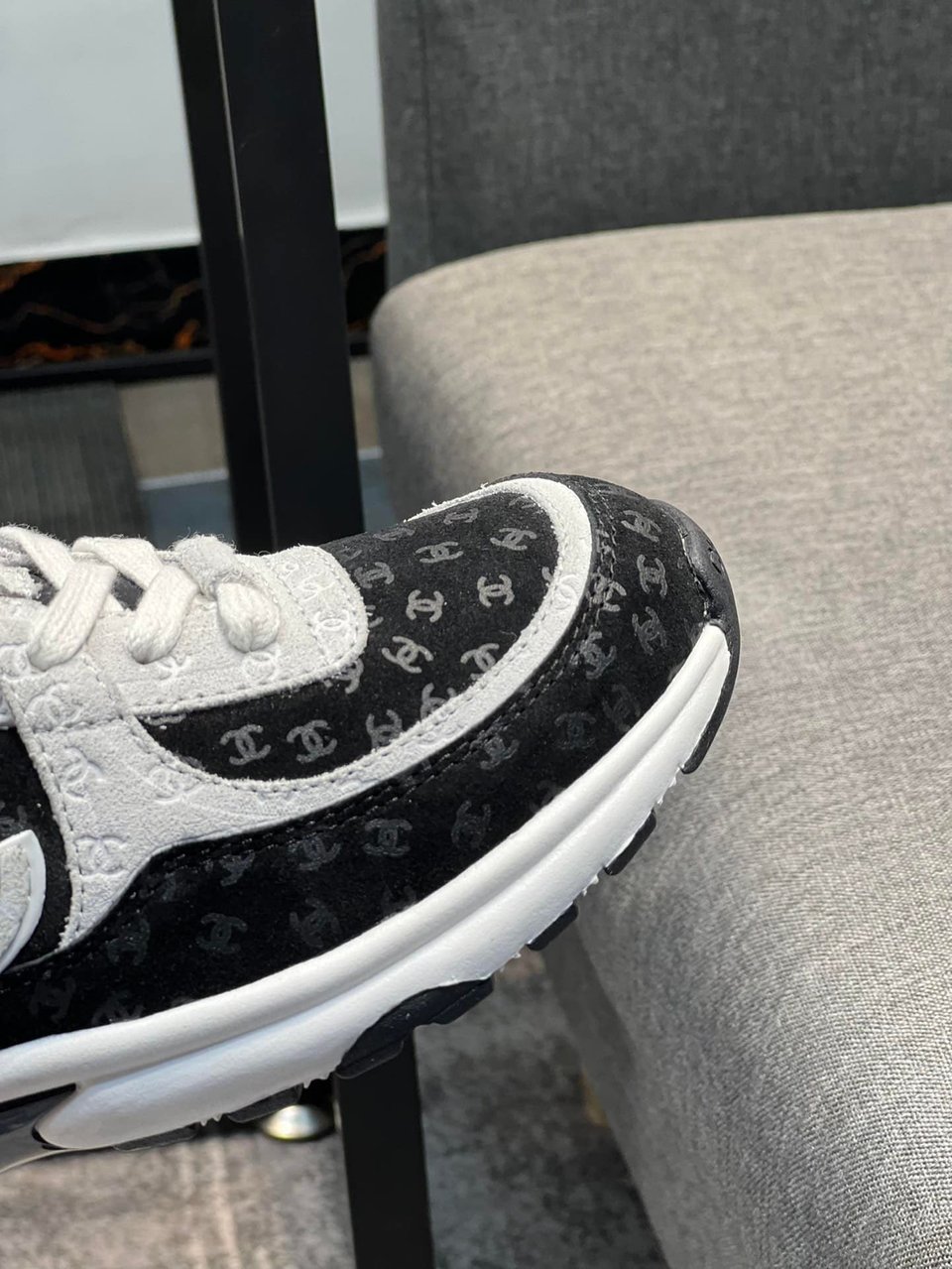 Chanel Cc Embossed Logo Suede Black White view 3