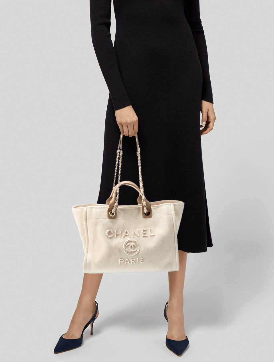 Chanel Deauville Shopping Small Tote 35Cm Mixed Fabric Calfskin White view 3