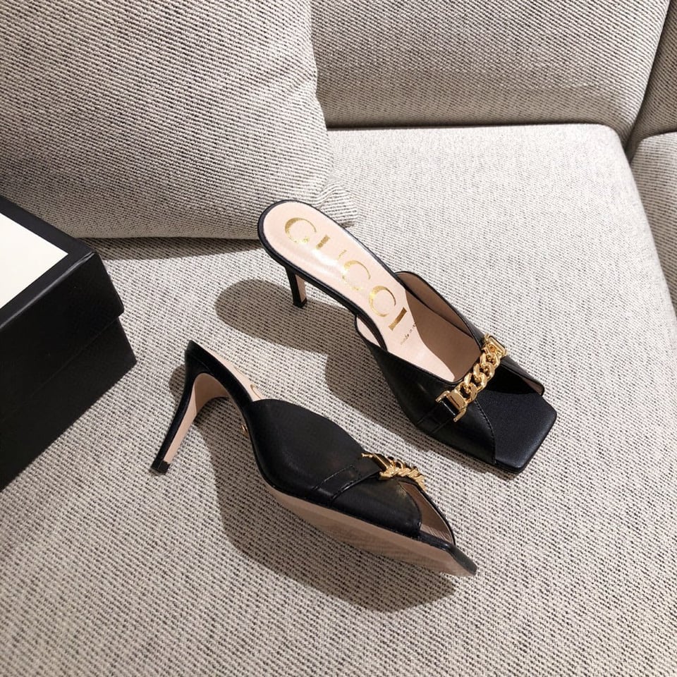Gucci Sylvie Chain Mule Sandals Black view 4