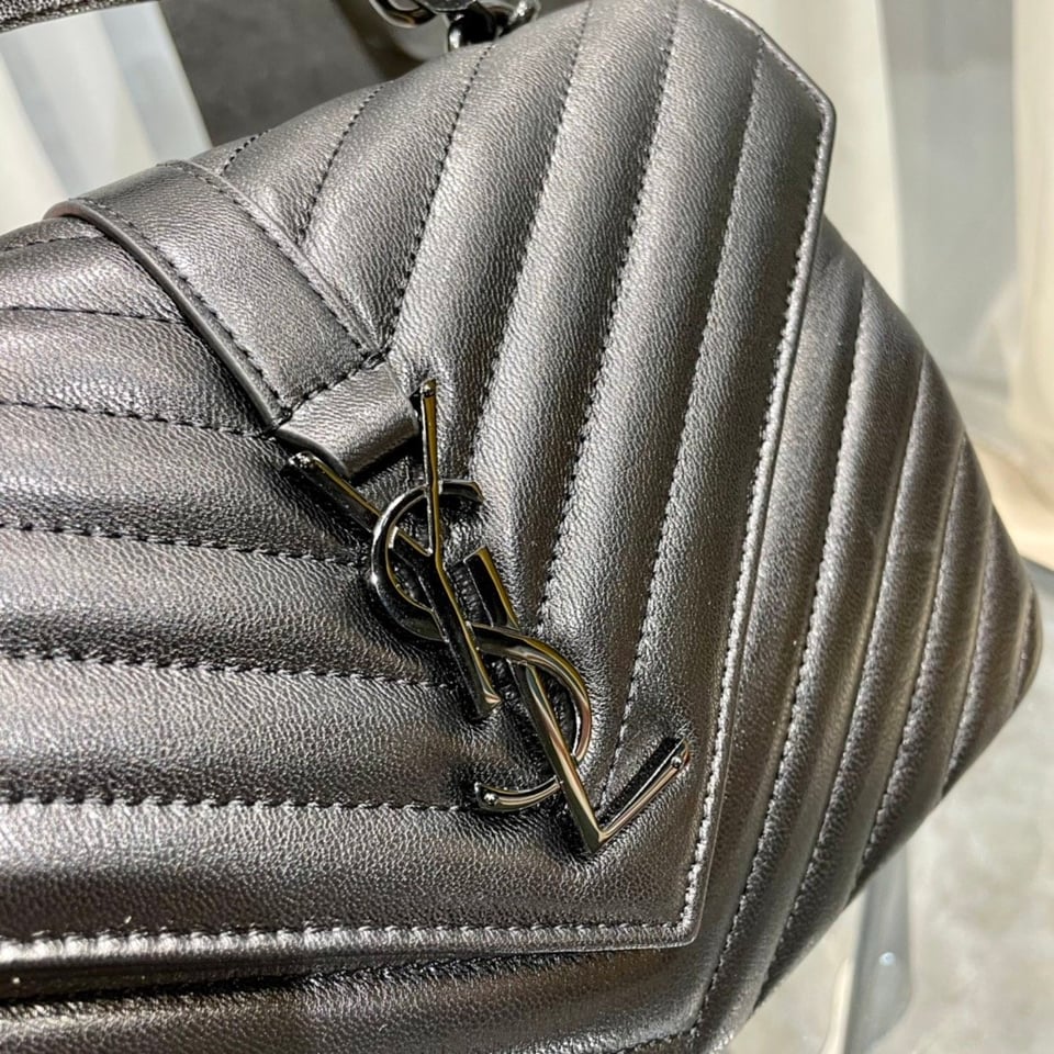 Saint Laurent College Medium Chain Bag In Quilted Leather Black Noir 24Cm view 7