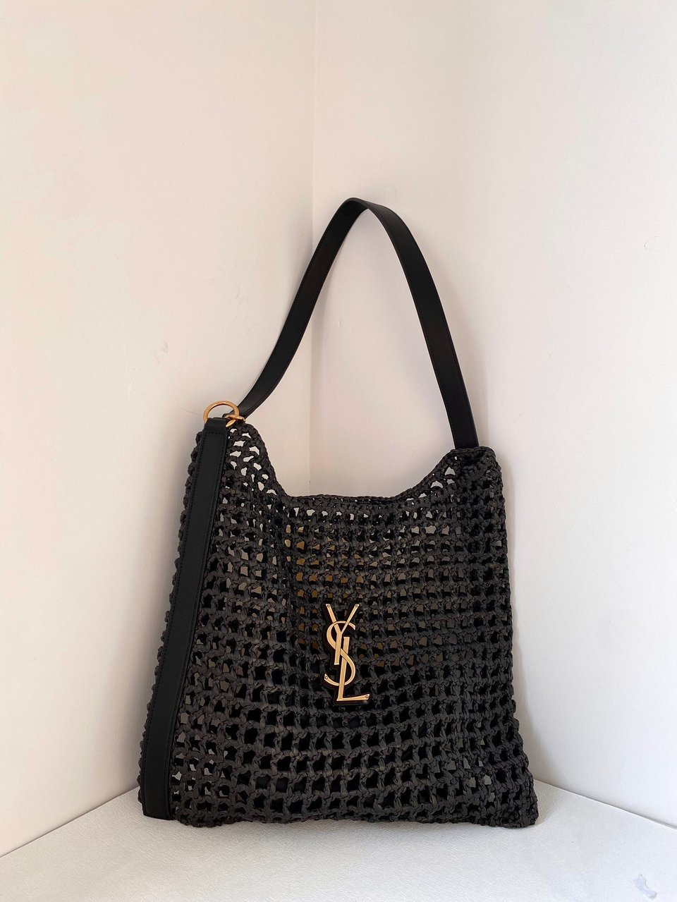 Saint Laurent Raffia And Leather Oxalis Shopping Bag Black 40cm/15.7in view 3
