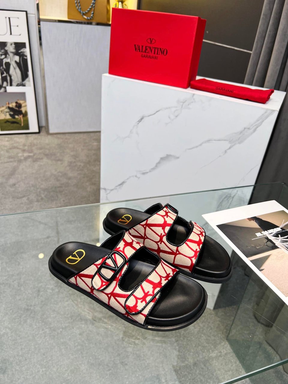 Valentino Garavani Vlogo Toile Iconographe Sandal Red view 10