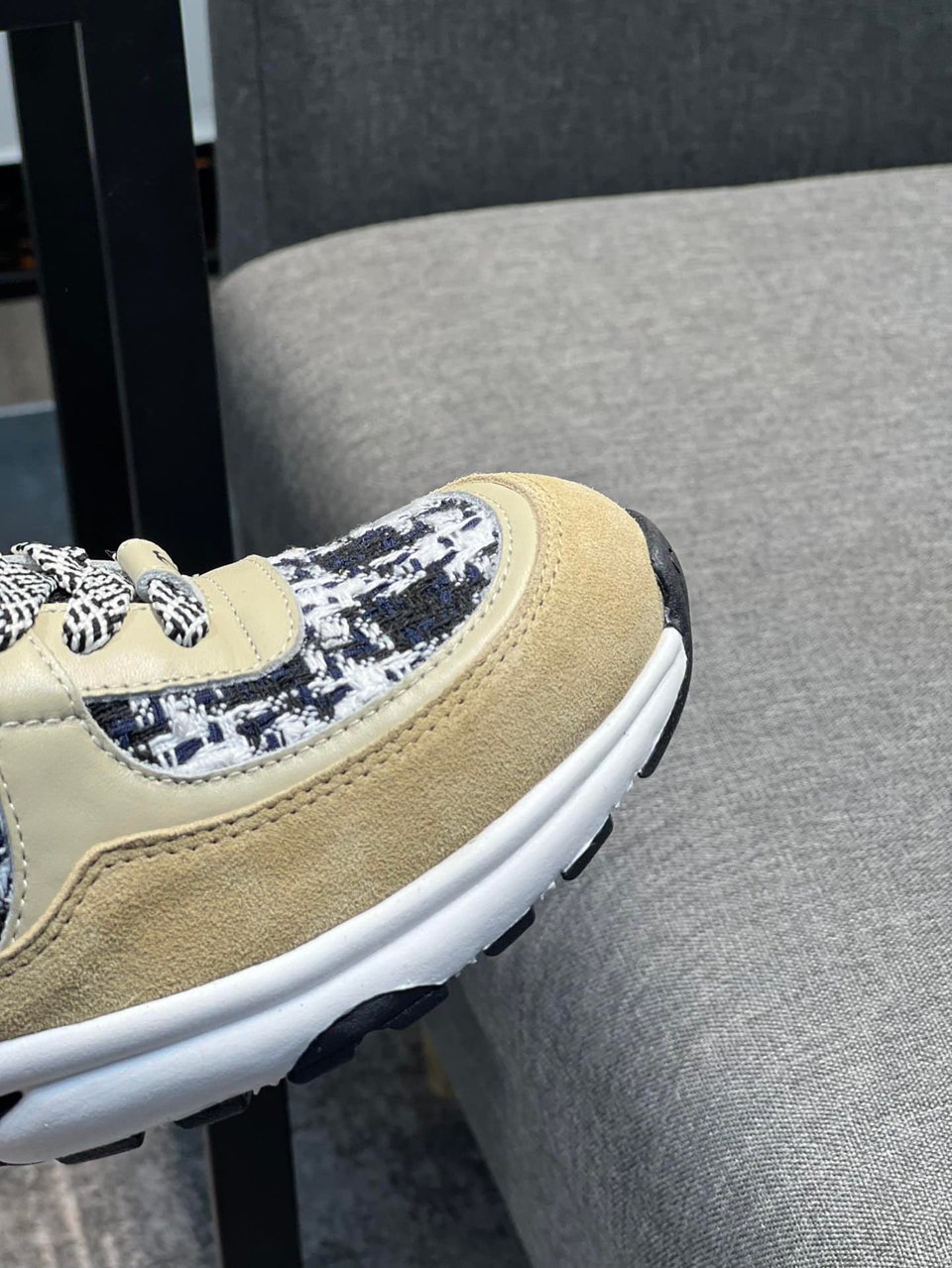Chanel Coton Tweed Suede Calfskin Sneakers Black view 4