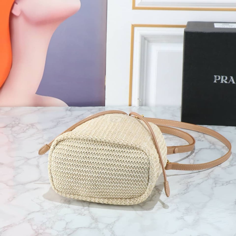 Prada Crochet And Leather Bucket Bag Natural 24Cm view 8