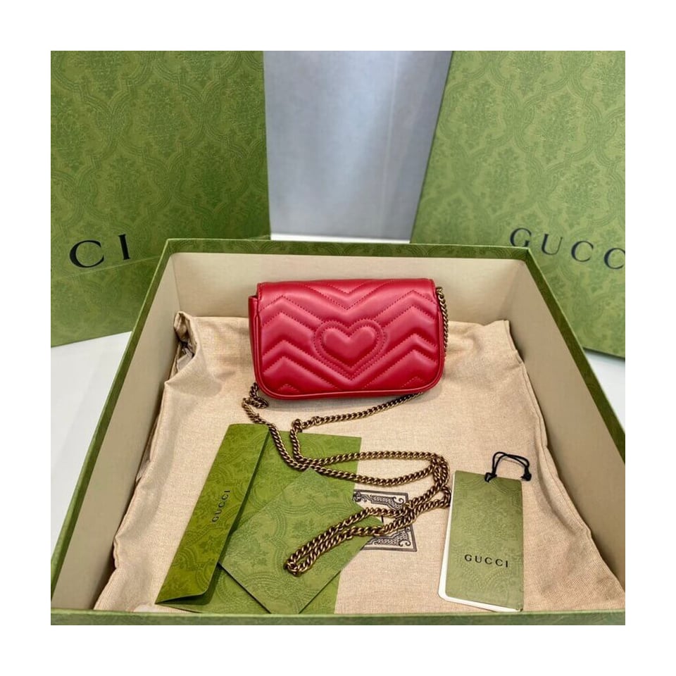 Gucci GG Marmont Matelasse Chevron Leather Super Mini Bag Red view 7
