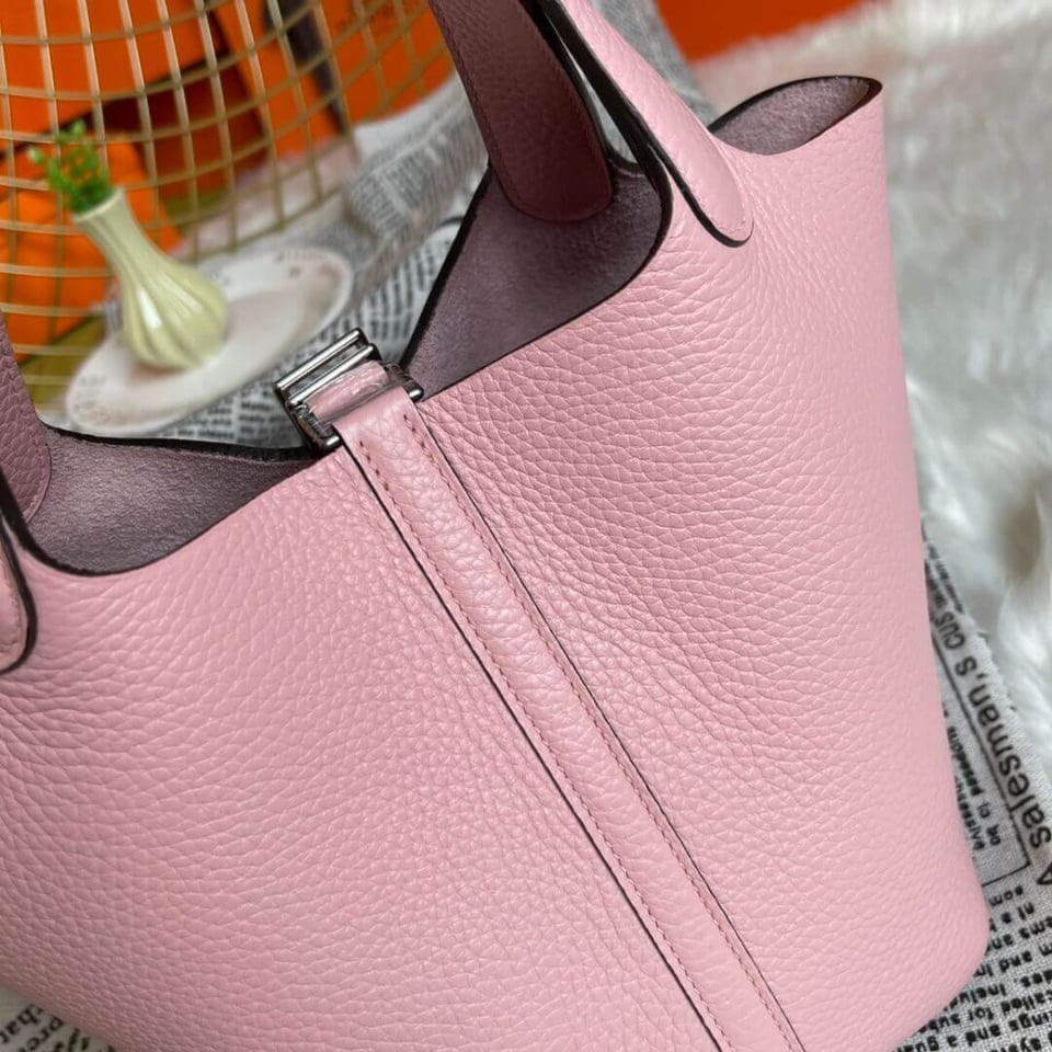 Hermes Picotin Lock Bag In Taurillon Clemence 3Q Rose Sakura 22Cm view 5