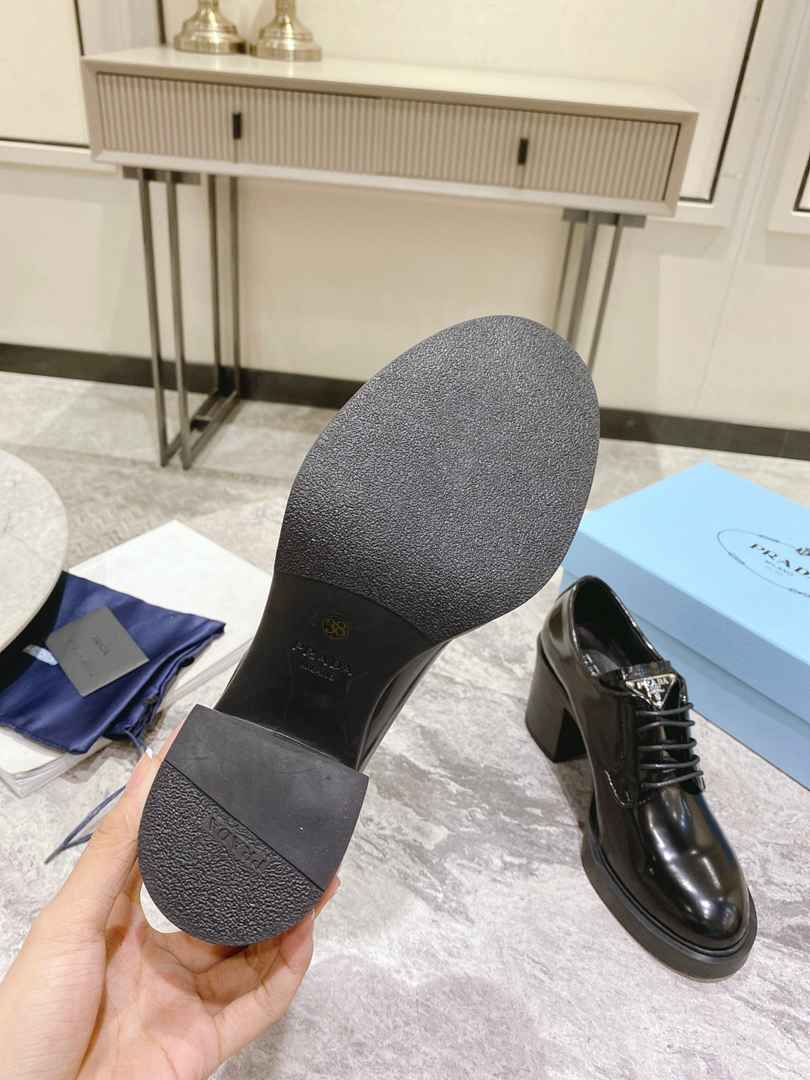 Prada Heeled Brushed Leather Lace-Ups Black 1E976M055F0002F085 view 8