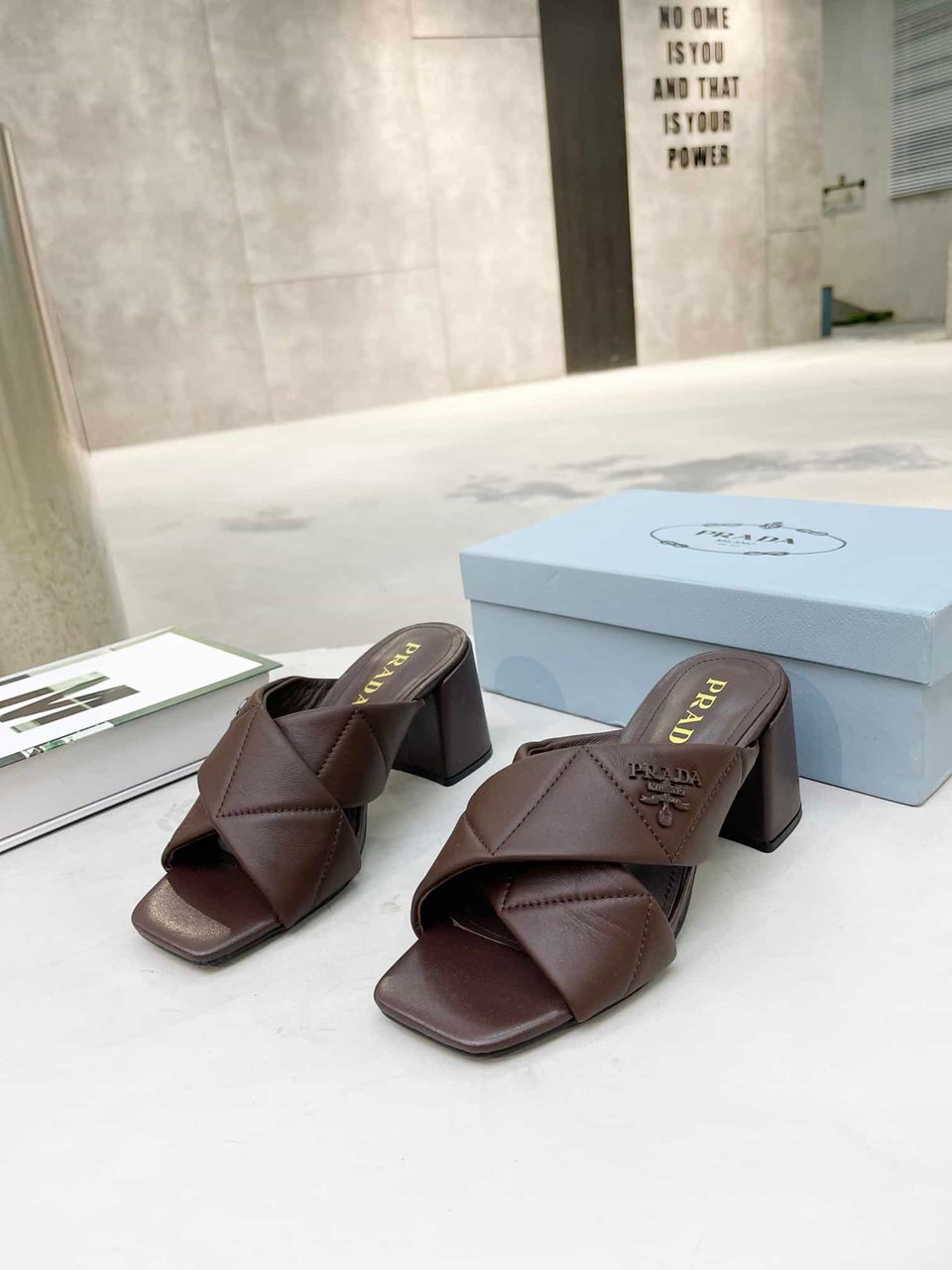 Prada Crossover Nappa Leather Sandals In Dark Brown view 6