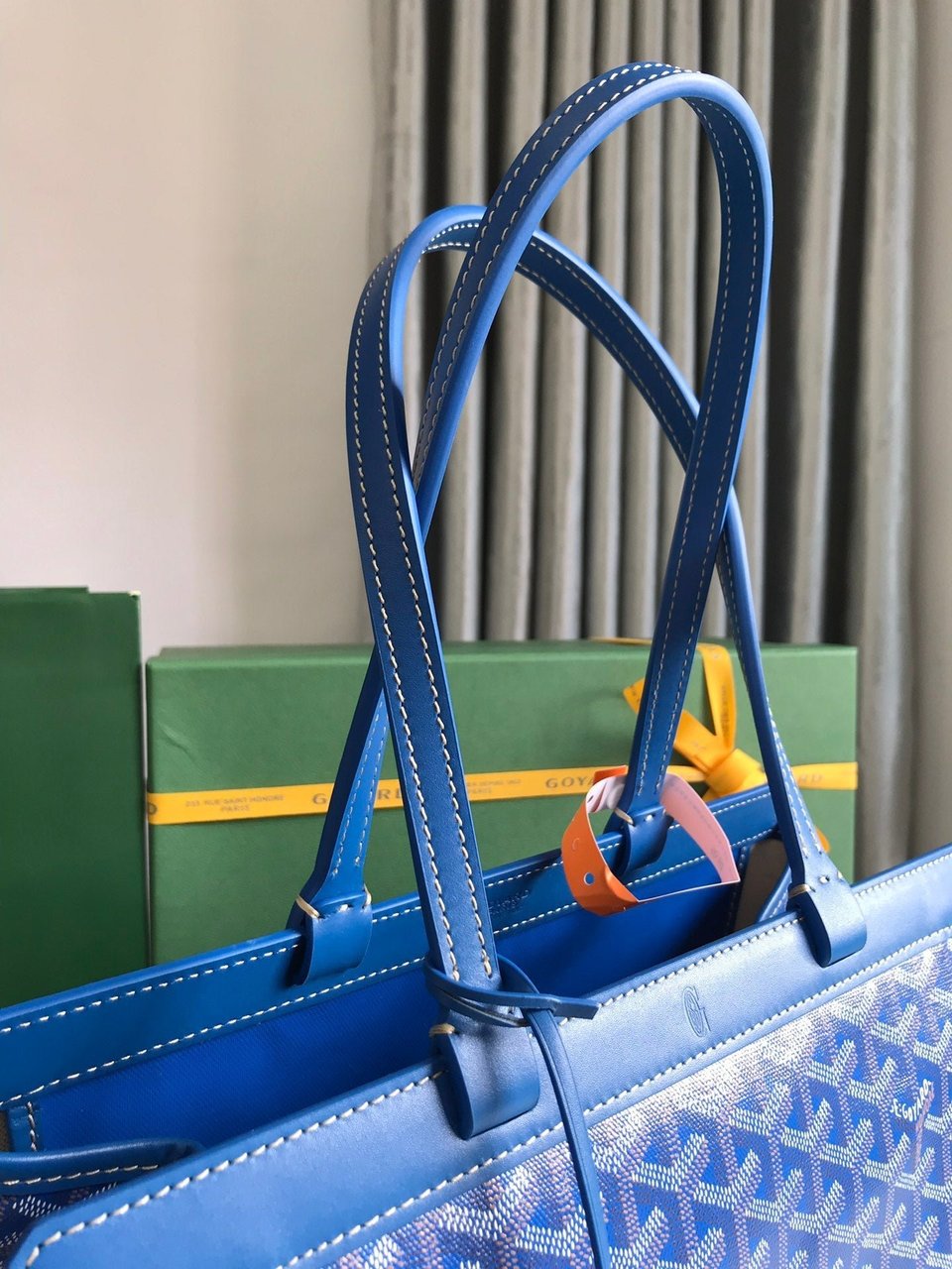 Goyard Bellechasse Biaude Pm Bag 36 Cm Blue Goyardine Canvas And Calfskin Trim view 6