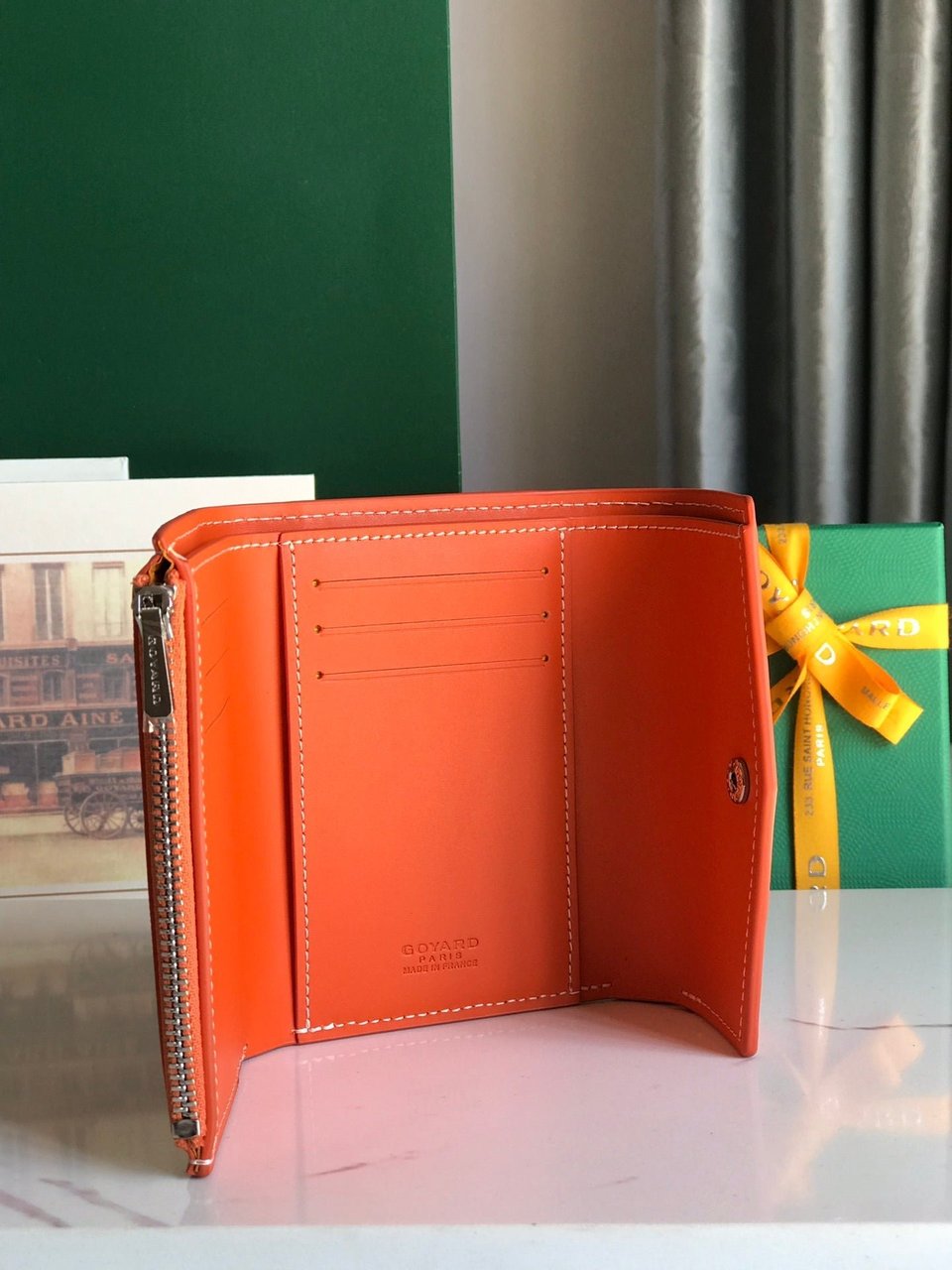 Goyard Saint-Gabriel Wallet 12 Cm Orange Calfskin And Goyardine Canvas 12cm view 3