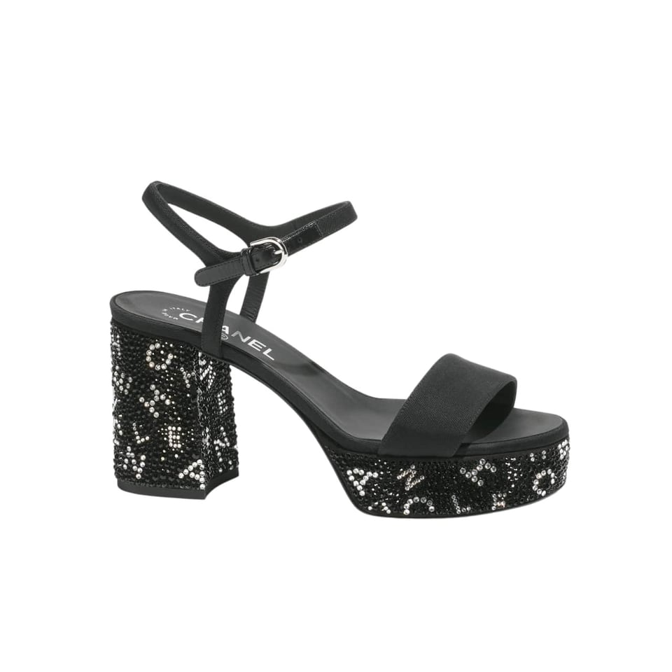Chanel Sandal Pump Stone Beads Black Silver G45365 B15306 Nu665 view 2