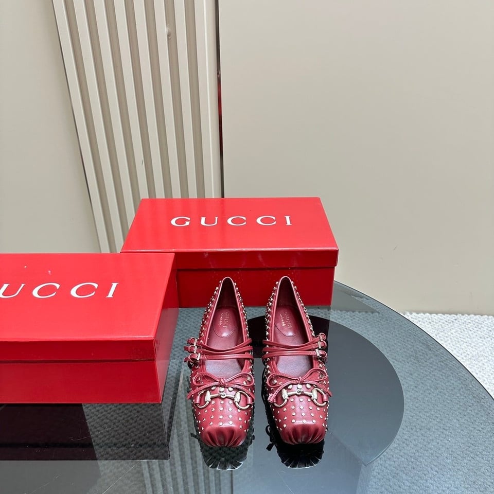 Gucci Women’S Horsebit Ballet Flat Allover Studs Red 821218 Aaeev 6249 view 4
