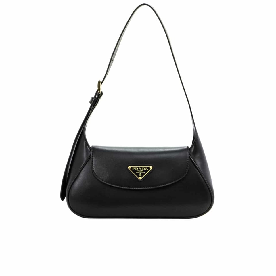 Prada Triangle Logo Shoulder Bag Black 24Cm