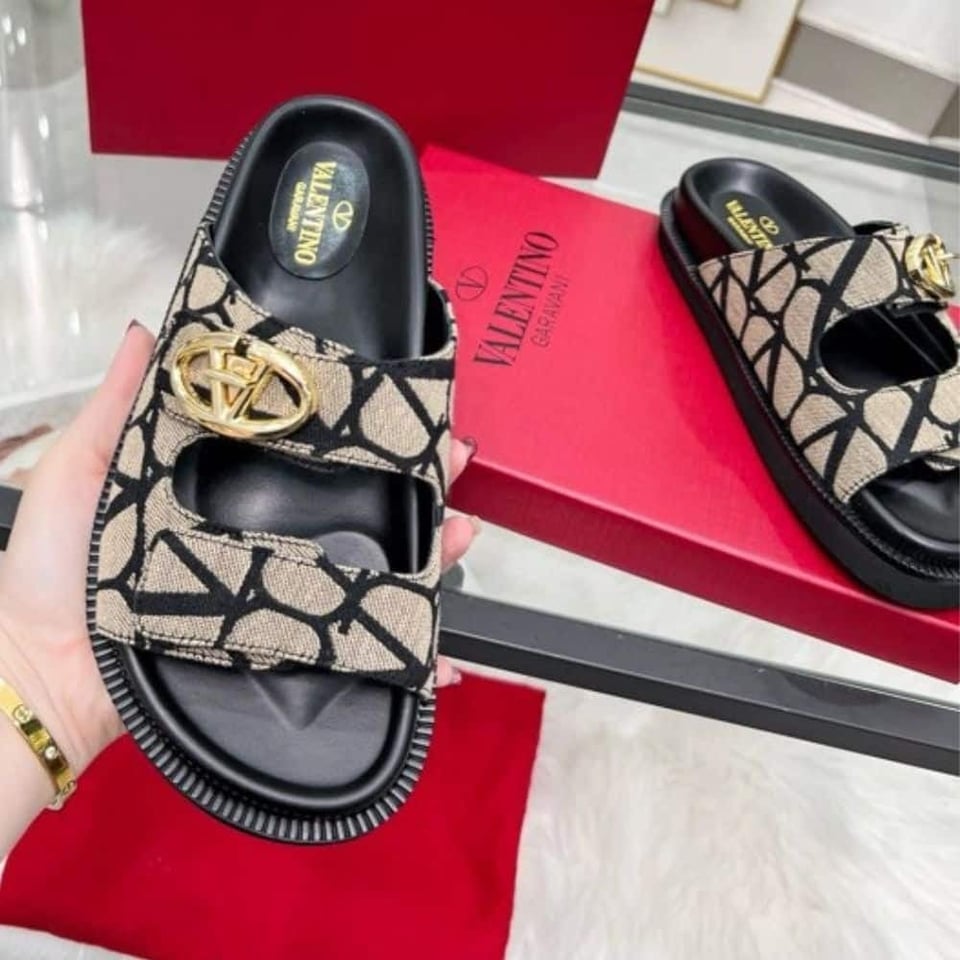Valentino Garavani Vlogo Toile Iconographe Sandal Brown view 5