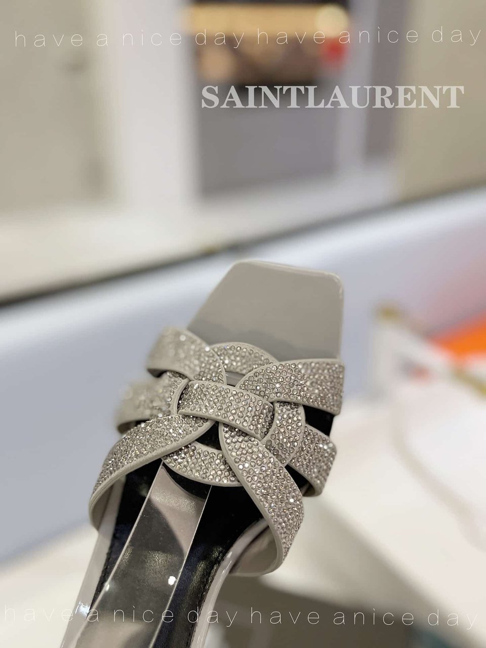Saint Laurent Tribute Leather Sandals Metallic Silver view 8