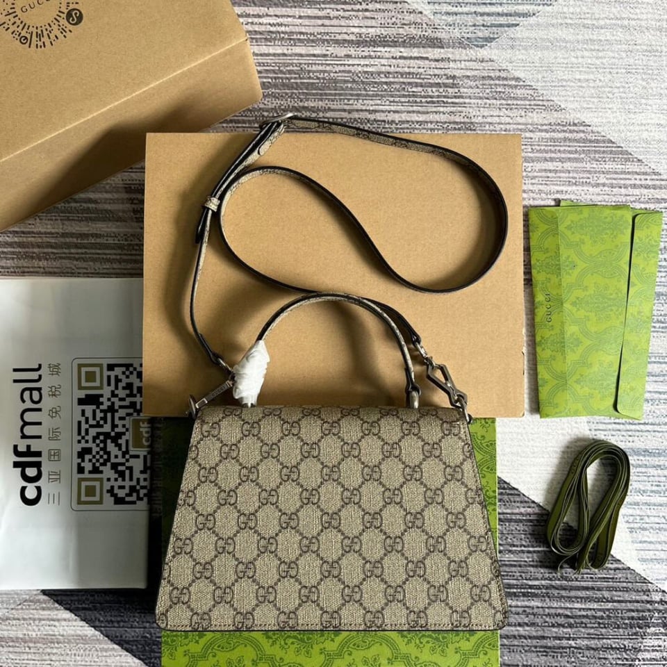 Gucci Small Dionysus Top Handle Bag Taupe Suede Trim view 11