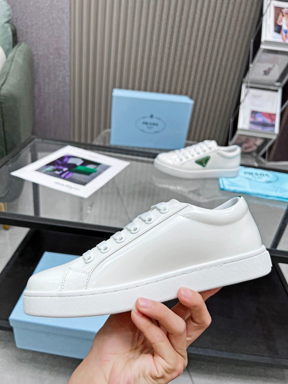 Prada Brushed Sneakers Leather White White Mango 2Ee376 3F0E F0Djt view 5