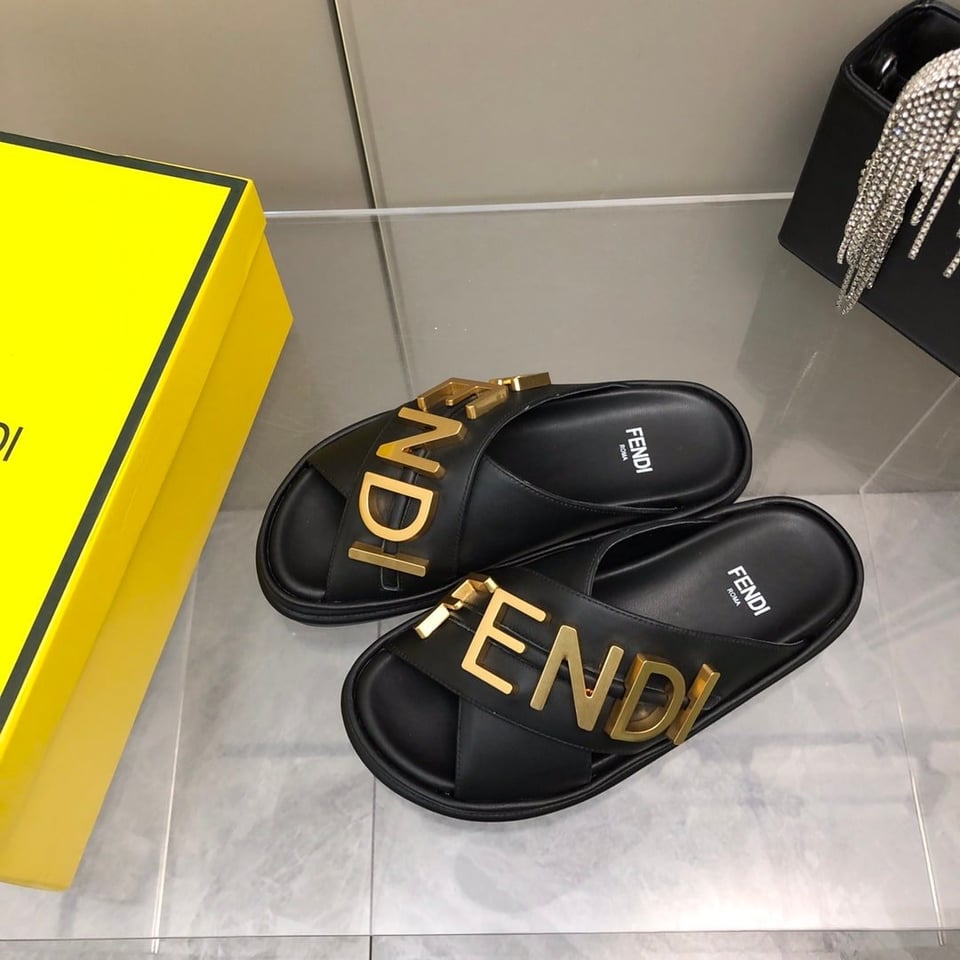 Fendi Fendigraphy Leather Slides Black 8X8289Ai1Rf1H1K view 4