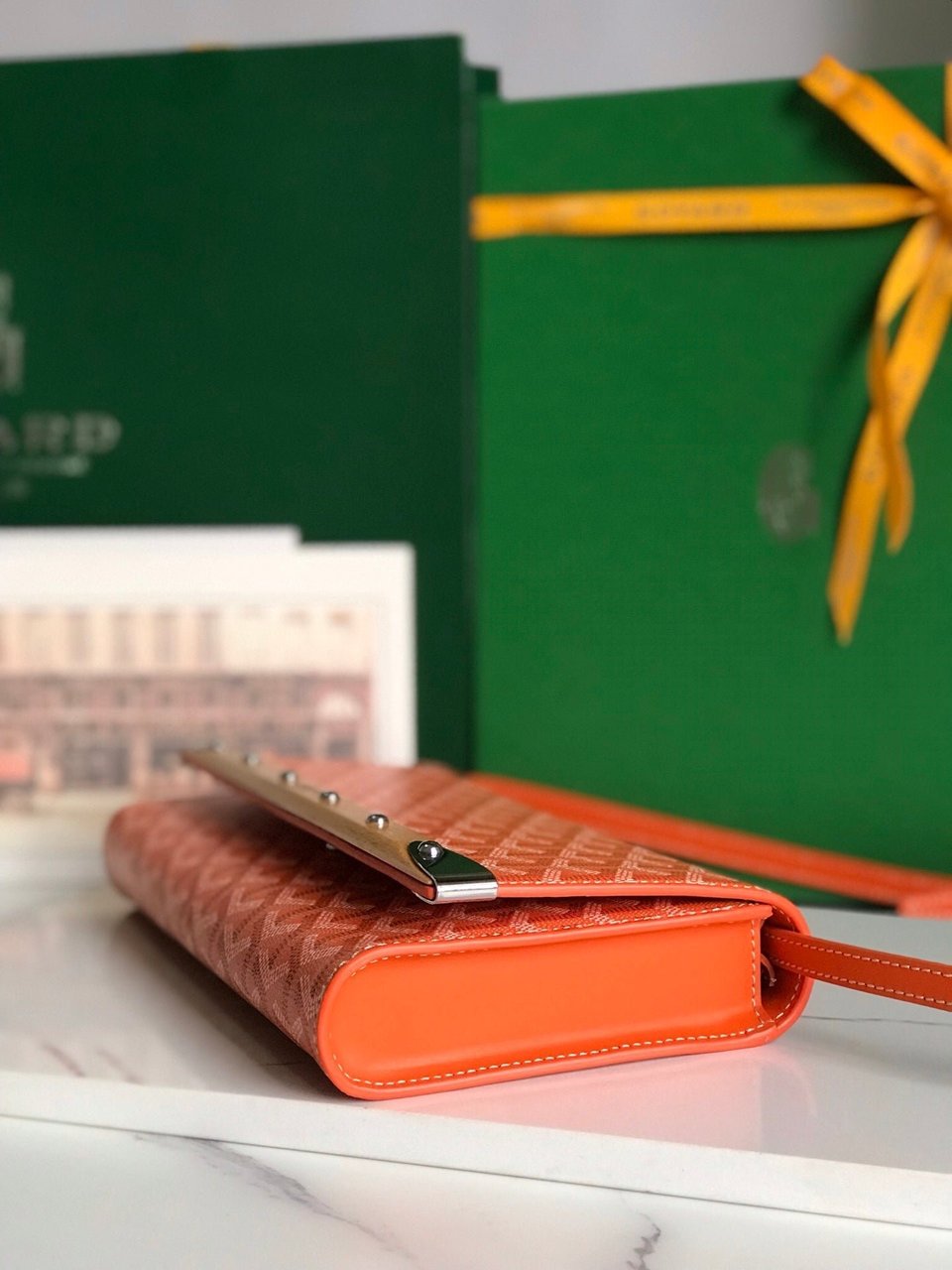 Goyard Monte-Carlo Pm Clutch 25cm Orange Goyardine Canvas view 8