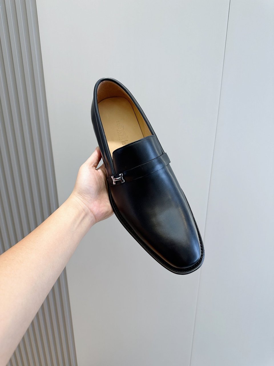 Hermes Paris Loafers Black Calfskin Mini H Hardware- Shoes for Men view 5