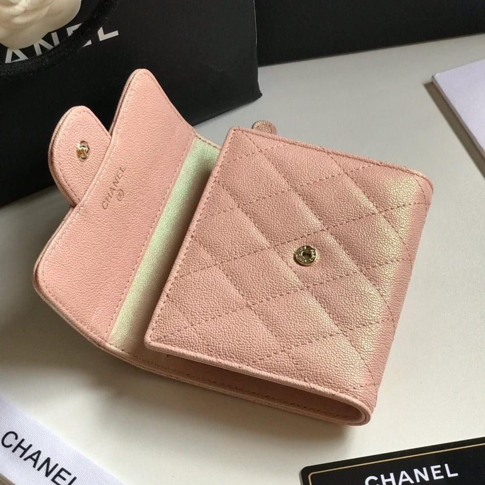 Chanel Flap Card Holder 11.5 Pale Pink Grained Calfskin Gold Icon view 4
