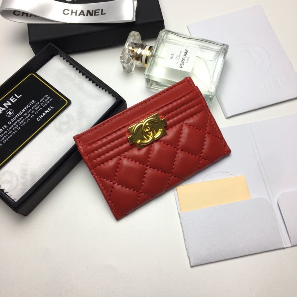 Chanel Boy Card Holder 11.2 Red Calfskin Gold Icon view 2