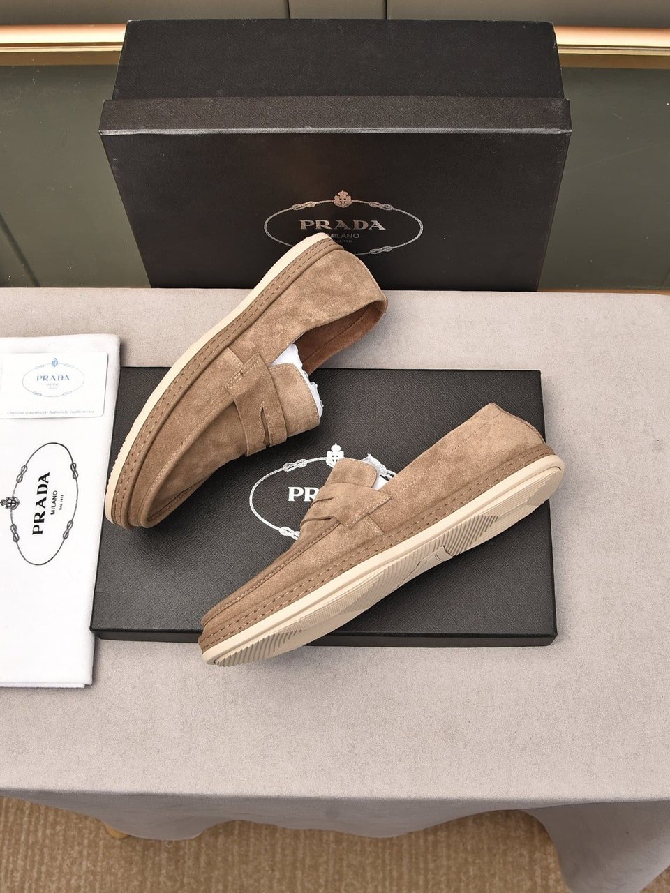 Prada Men’S Flat Loafers Suede Leather Brown view 9