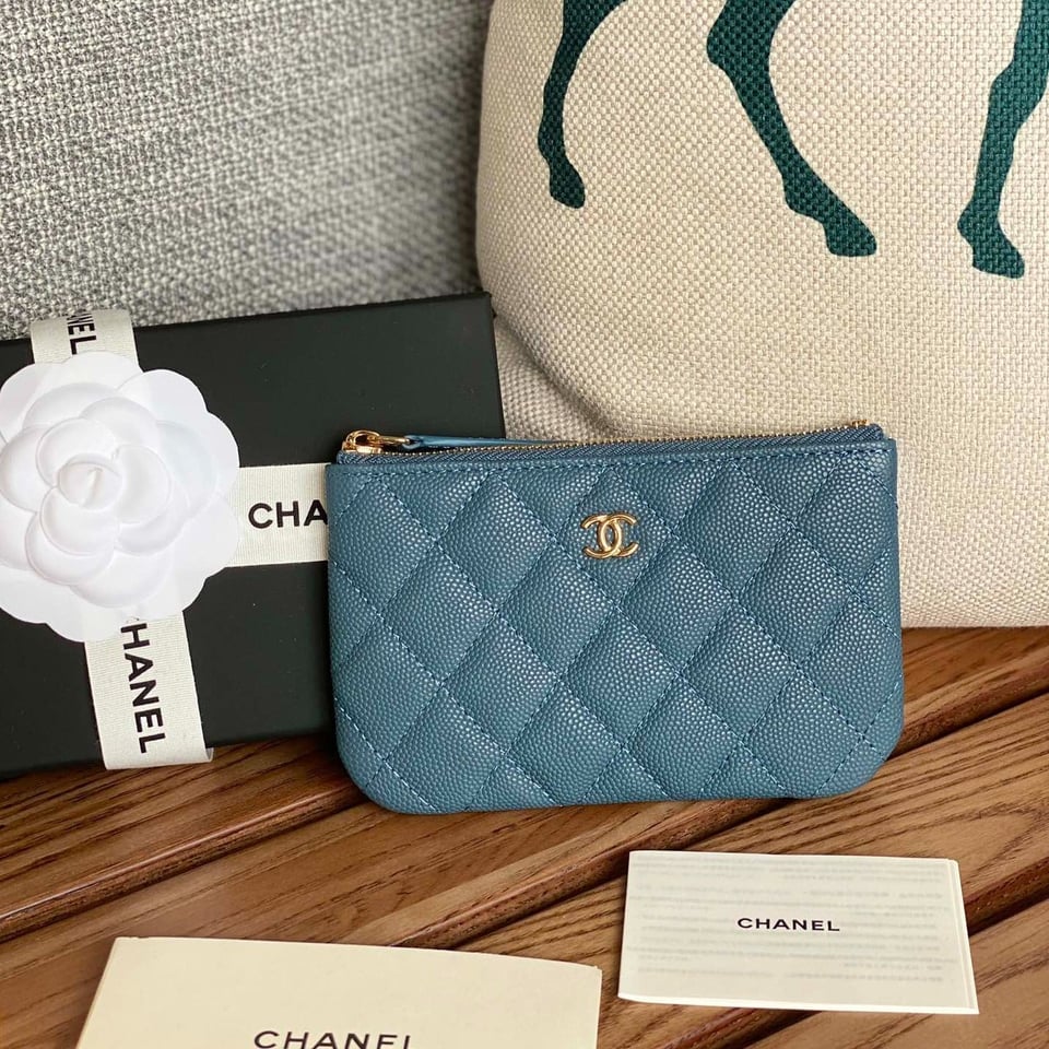 Chanel Zipped Wallet 15 Dark Cloud Blue Caviar Gold Hardware